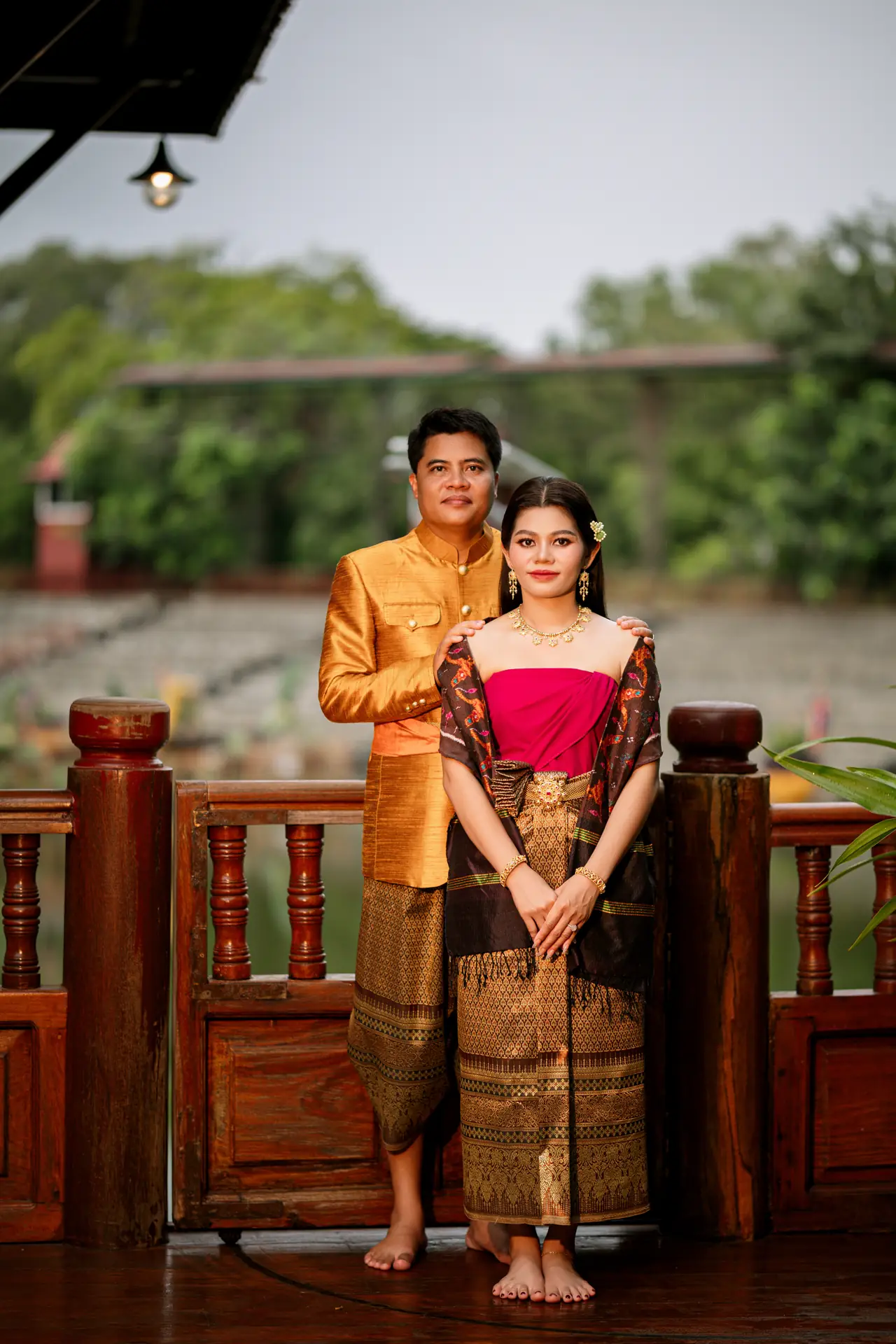 The couple on the wooden pavilion